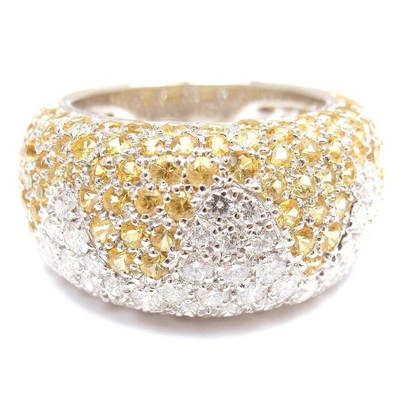 Authentic! Chopard 18k White Gold Yellow Sapphire Diamond Wave Wide Band Ring - Picture 4 of 12